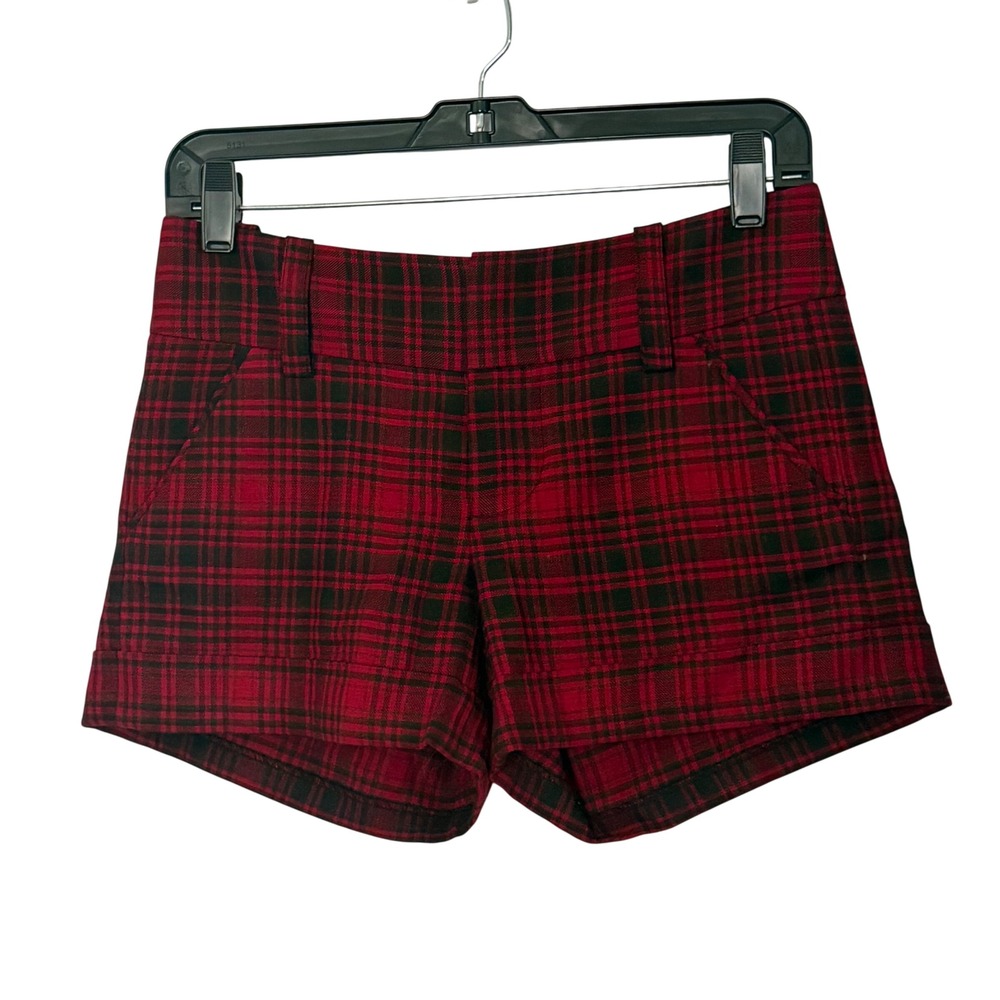 Alice + Olivia Plaid Shorts Red Black Wool Cuffed Grunge Punk Indie Sleaze - 4